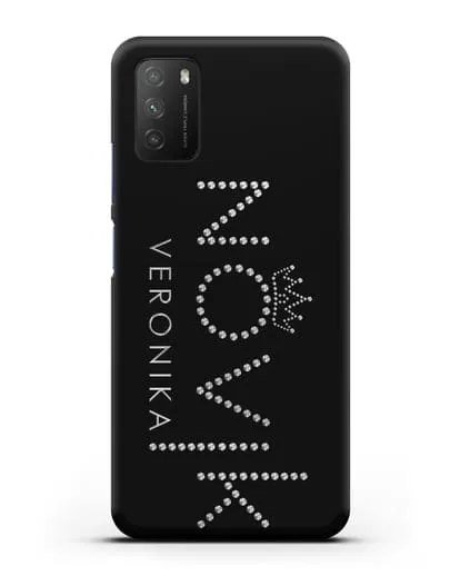 Именной чехол с именем, фамилией и короной с серебряным рисунком силиконовый для Xiaomi Poco M3