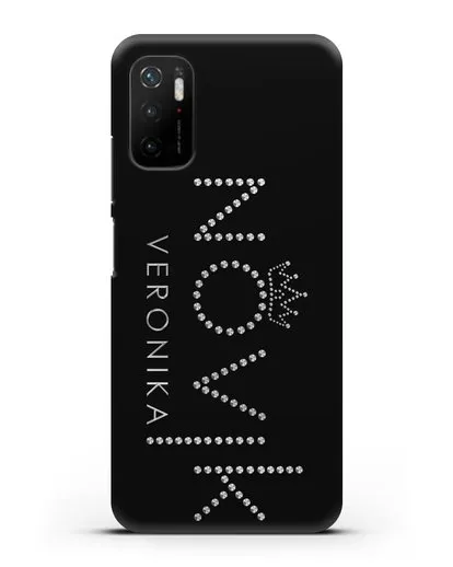 Именной чехол с именем, фамилией и короной с серебряным рисунком силиконовый для Xiaomi Poco M3 Pro