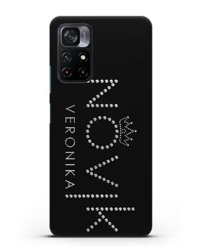 Именной чехол с именем, фамилией и короной с серебряным рисунком силиконовый для Xiaomi Poco M4 Pro 5G