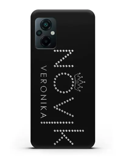 Именной чехол с именем, фамилией и короной с серебряным рисунком силиконовый для Xiaomi Poco M5