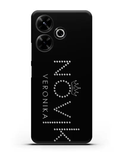 Именной чехол с именем, фамилией и короной с серебряным рисунком силиконовый для Xiaomi Poco M6