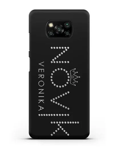 Именной чехол с именем, фамилией и короной с серебряным рисунком силиконовый для Xiaomi Poco X3