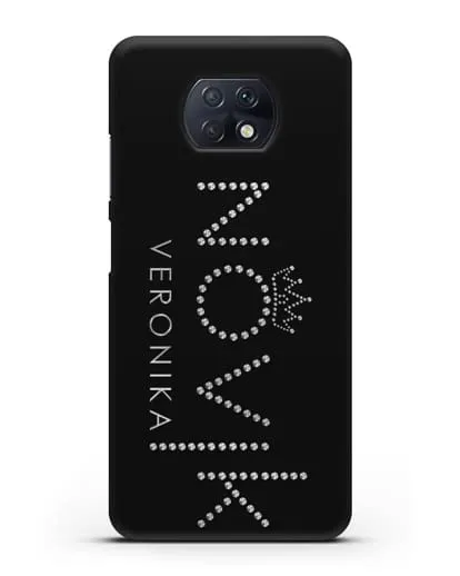 Именной чехол с именем, фамилией и короной с серебряным рисунком силиконовый для Xiaomi Redmi Note 9T