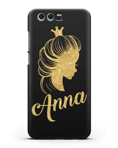 Именной чехол Принцесса с короной с золотым рисунком силиконовый для Honor 9