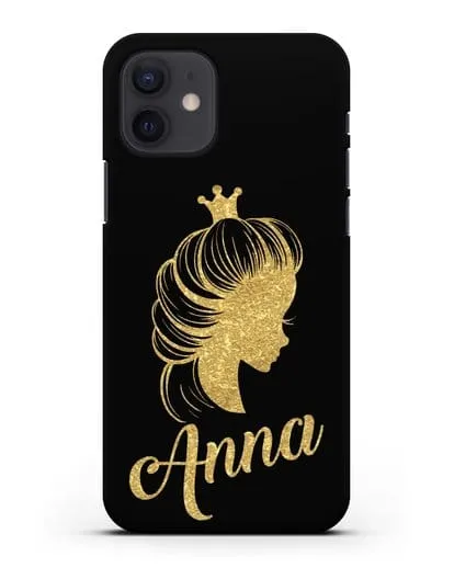 Именной чехол Принцесса с короной с золотым рисунком силиконовый для iPhone 12