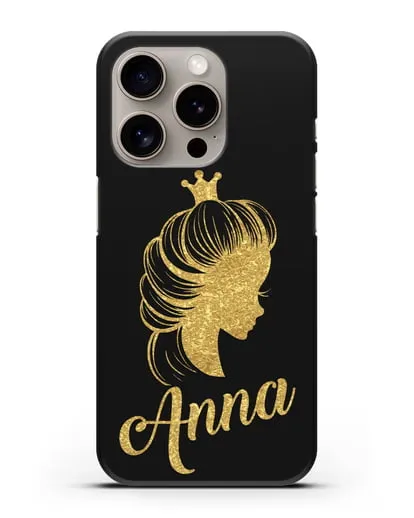 Именной чехол Принцесса с короной с золотым рисунком силиконовый для iPhone 15 Pro