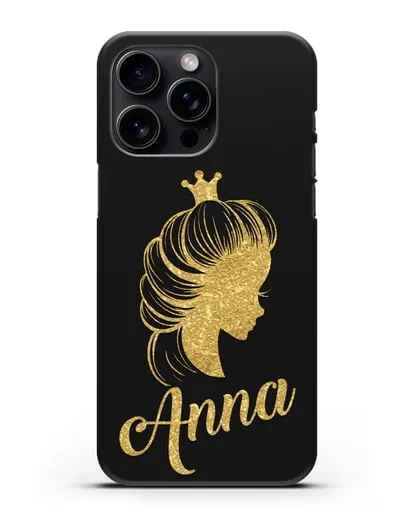 Именной чехол Принцесса с короной с золотым рисунком силиконовый для iPhone 15 Pro Max