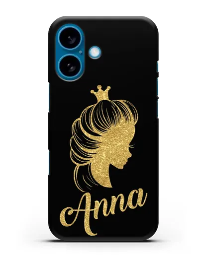 Именной чехол Принцесса с короной с золотым рисунком силиконовый для iPhone 16