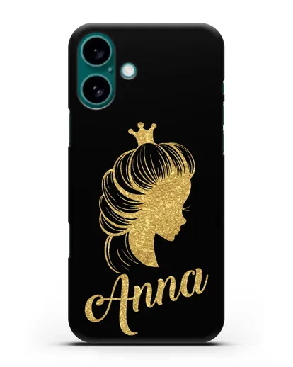 Именной чехол Принцесса с короной с золотым рисунком силиконовый для iPhone 16 Plus