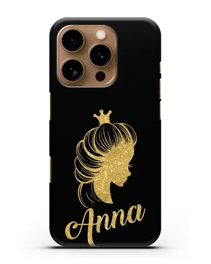 Именной чехол Принцесса с короной с золотым рисунком силиконовый для iPhone 16 Pro