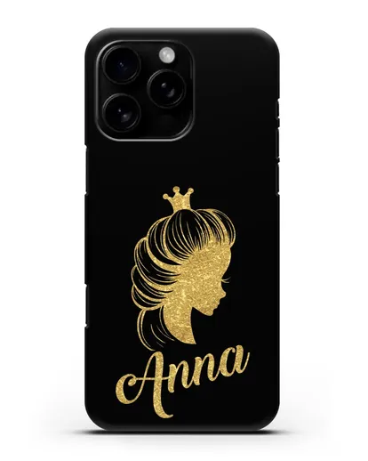 Именной чехол Принцесса с короной с золотым рисунком силиконовый для iPhone 16 Pro Max