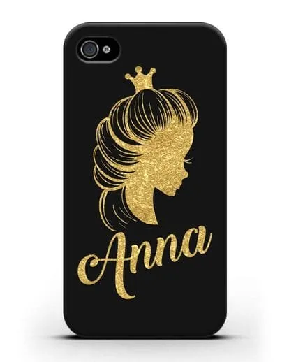 Именной чехол Принцесса с короной с золотым рисунком силиконовый для iPhone 4/4s