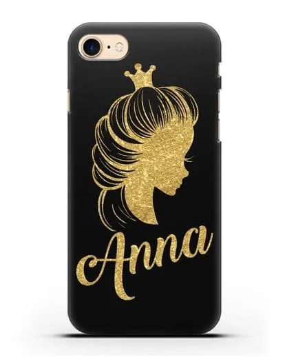 Именной чехол Принцесса с короной с золотым рисунком силиконовый для iPhone 7