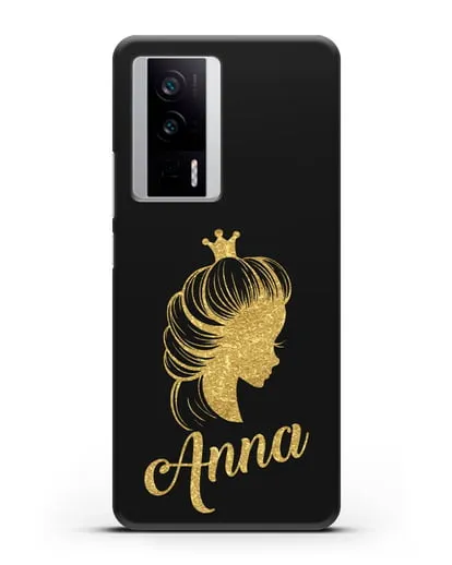 Именной чехол Принцесса с короной с золотым рисунком силиконовый для Xiaomi Poco F5 Pro