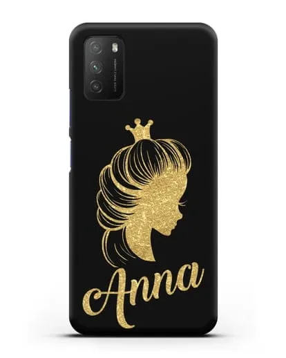Именной чехол Принцесса с короной с золотым рисунком силиконовый для Xiaomi Poco M3