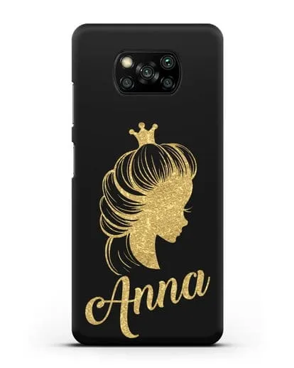 Именной чехол Принцесса с короной с золотым рисунком силиконовый для Xiaomi Poco X3