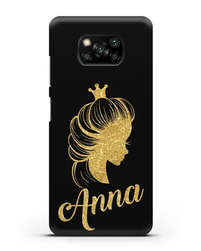 Именной чехол Принцесса с короной с золотым рисунком силиконовый для Xiaomi Poco X3 Pro