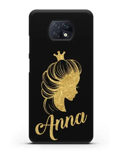 Именной чехол Принцесса с короной с золотым рисунком силиконовый для Xiaomi Redmi Note 9T