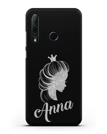 Именной чехол Принцесса с короной с серебряным рисунком силиконовый для Honor 20e