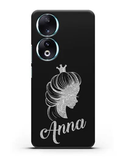 Именной чехол Принцесса с короной с серебряным рисунком силиконовый для Honor 90