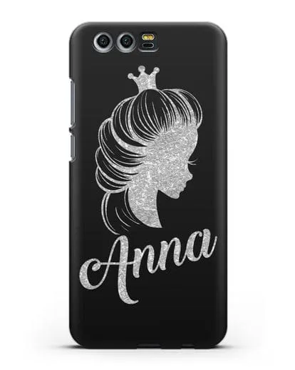 Именной чехол Принцесса с короной с серебряным рисунком силиконовый для Honor 9
