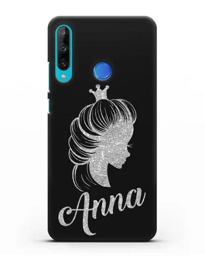 Именной чехол Принцесса с короной с серебряным рисунком силиконовый для Honor 9C