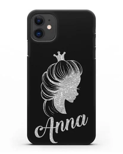 Именной чехол Принцесса с короной с серебряным рисунком силиконовый для iPhone 11