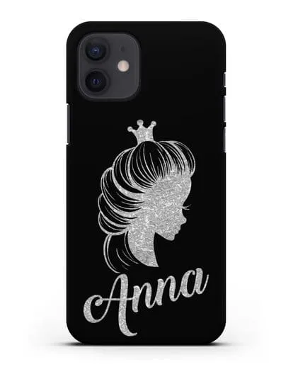 Именной чехол Принцесса с короной с серебряным рисунком силиконовый для iPhone 12