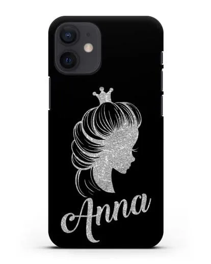 Именной чехол Принцесса с короной с серебряным рисунком силиконовый для iPhone 12 mini