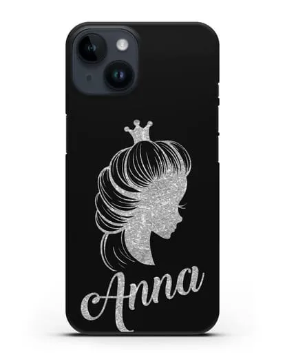 Именной чехол Принцесса с короной с серебряным рисунком силиконовый для iPhone 14