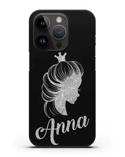 Именной чехол Принцесса с короной с серебряным рисунком силиконовый для iPhone 14 Pro