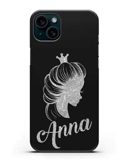 Именной чехол Принцесса с короной с серебряным рисунком силиконовый для iPhone 15 Plus