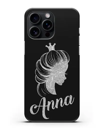 Именной чехол Принцесса с короной с серебряным рисунком силиконовый для iPhone 15 Pro Max