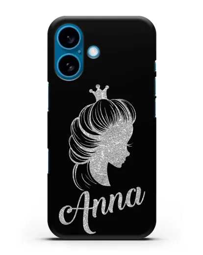 Именной чехол Принцесса с короной с серебряным рисунком силиконовый для iPhone 16