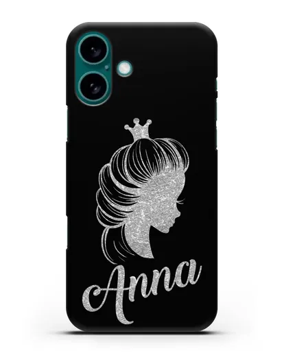 Именной чехол Принцесса с короной с серебряным рисунком силиконовый для iPhone 16 Plus