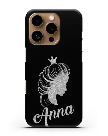 Именной чехол Принцесса с короной с серебряным рисунком силиконовый для iPhone 16 Pro