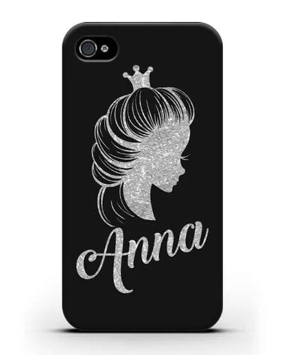 Именной чехол Принцесса с короной с серебряным рисунком силиконовый для iPhone 4/4s
