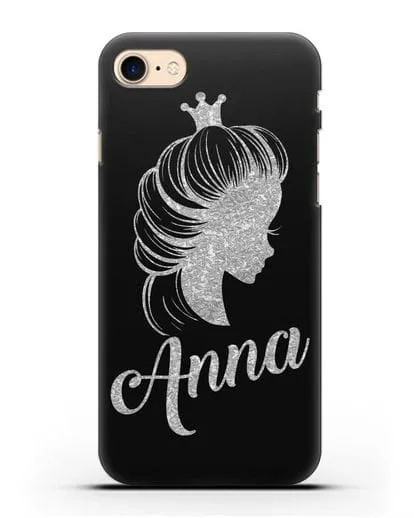 Именной чехол Принцесса с короной с серебряным рисунком силиконовый для iPhone 7