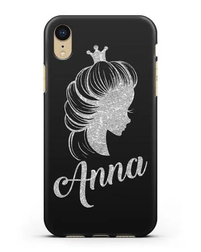 Именной чехол Принцесса с короной с серебряным рисунком силиконовый для iPhone XR