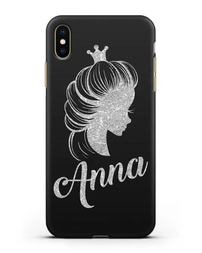 Именной чехол Принцесса с короной с серебряным рисунком силиконовый для iPhone XS Max