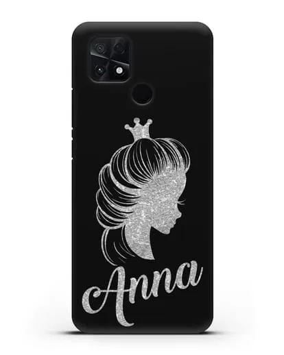 Именной чехол Принцесса с короной с серебряным рисунком силиконовый для Xiaomi Poco C40