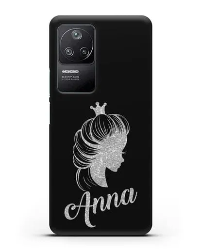 Именной чехол Принцесса с короной с серебряным рисунком силиконовый для Xiaomi Poco F4