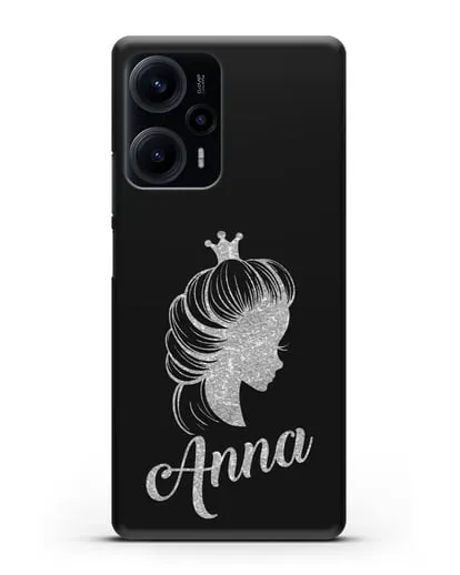 Именной чехол Принцесса с короной с серебряным рисунком силиконовый для Xiaomi Poco F5