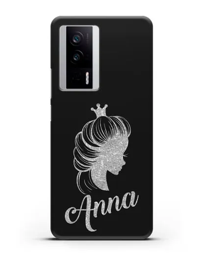 Именной чехол Принцесса с короной с серебряным рисунком силиконовый для Xiaomi Poco F5 Pro