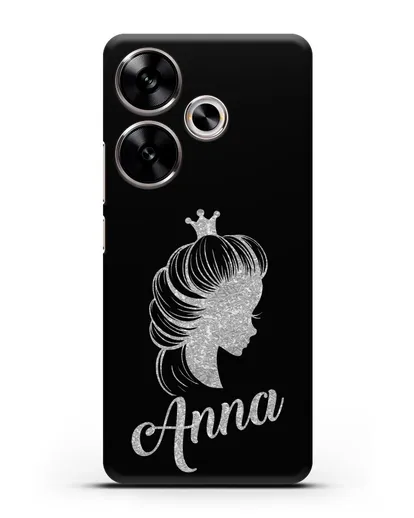 Именной чехол Принцесса с короной с серебряным рисунком силиконовый для Xiaomi Poco F6