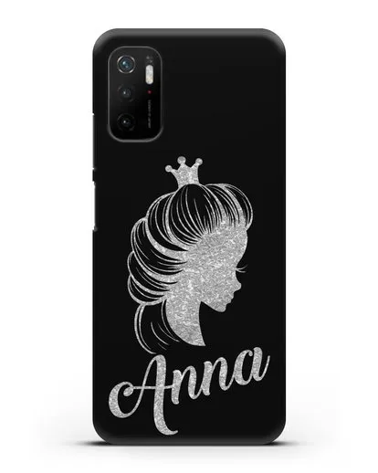 Именной чехол Принцесса с короной с серебряным рисунком силиконовый для Xiaomi Poco M3 Pro