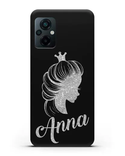 Именной чехол Принцесса с короной с серебряным рисунком силиконовый для Xiaomi Poco M5