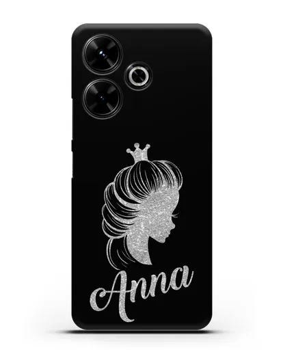 Именной чехол Принцесса с короной с серебряным рисунком силиконовый для Xiaomi Poco M6