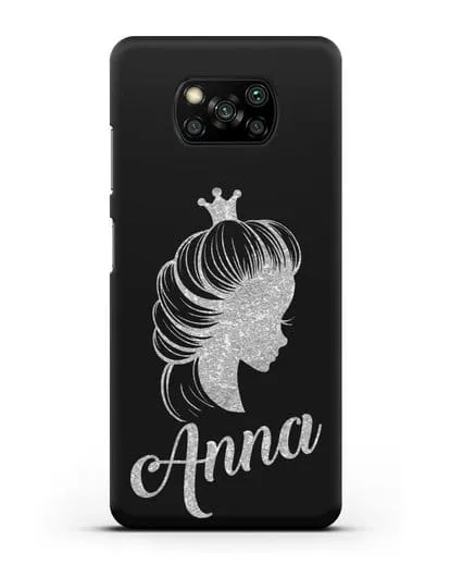 Именной чехол Принцесса с короной с серебряным рисунком силиконовый для Xiaomi Poco X3