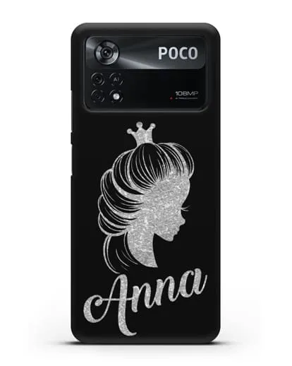 Именной чехол Принцесса с короной с серебряным рисунком силиконовый для Xiaomi Poco X4 Pro